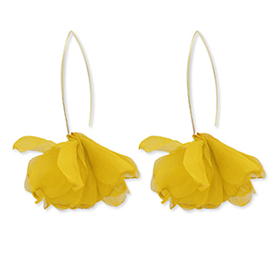 Boucles d'oreilles tendance fleur en mousseline Jaune-dor&eacute;