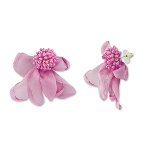 Boucles d'oreilles tendance fleur en mousseline Rose mauve-dor&eacute;