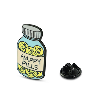 Pins "Happy pills" Champagne-jaune-bleu