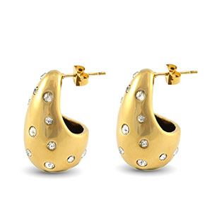 Boucles d'oreilles / puces en acier Inox goutte avec strass Dor&eacute;