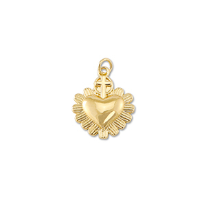 M&eacute;tal TQ laiton breloques coeur avec croix Dor&eacute;