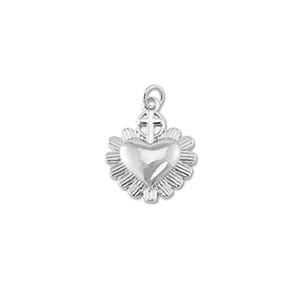 M&eacute;tal TQ laiton breloques coeur avec croix Argent&eacute;