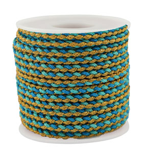 Cordon tress&eacute; tendance 3mm Turquoise-bleu-dor&eacute;