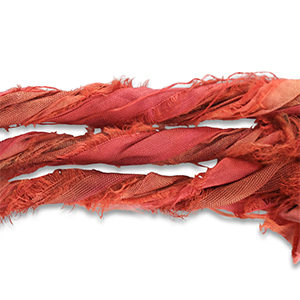 Ruban de sari en soie Rouge rouille-vert