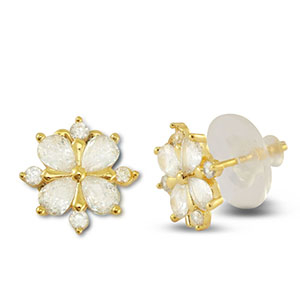 M&eacute;tal TQ laiton boucles d'oreilles / puces d&rsquo;oreilles zirconium fleur Dor&eacute;