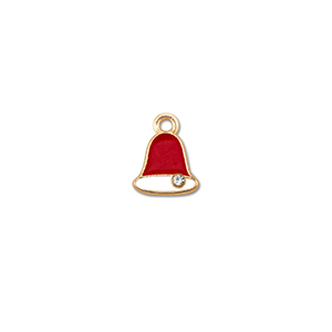 Breloques en m&eacute;tal zirconium cloche de no&euml;l Dor&eacute;-rouge-blanc