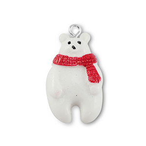 Pendentifs en r&eacute;sine ours polaire Blanc-rouge