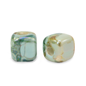 Perles en c&eacute;ramique DQ grecque cube 7mm Turquoise