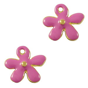 Breloques en m&eacute;tal DQ fleur Dor&eacute;-rose magenta (sans nickel)