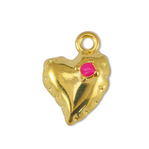 Breloques en m&eacute;tal DQ coeur Fuchsia-Dor&eacute; (sans nickel)