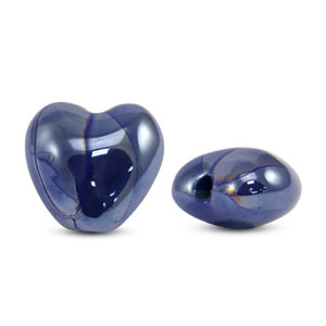 Perles en c&eacute;ramique DQ grecque coeur Blue fonc&eacute;