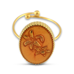 Bagues en acier inox &eacute;maill&eacute;es ovale avec fleur Dor&eacute;-rose saumon