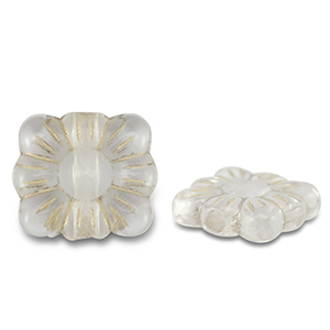 Perles acryliques rectangle avec fleur Transparent-dor&eacute;