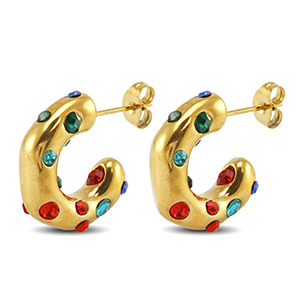 Boucles d'oreilles / puces d&rsquo;oreilles en acier Inox Dor&eacute;-rouge-bleu-vert