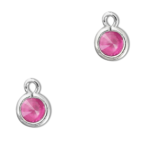 Pendentifs en verre Crystal glass rond Rose fonc&eacute;-argent&eacute;