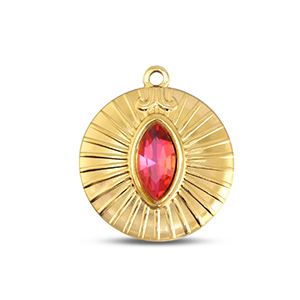 BY31&reg; Breloques en acier Inox rond Dor&eacute;-rose doux opale