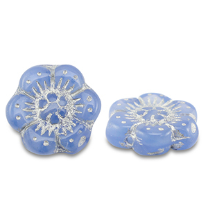 Perles tch&egrave;ques boho flower 14mm Bleu-argent&eacute;
