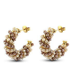 Boucles d&rsquo;oreilles facett&eacute;es torsad&eacute; Marron AB-beige AB-dor&eacute;