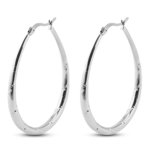 Boucles d'oreilles / cr&eacute;oles en acier Inox ovale Argent&eacute;