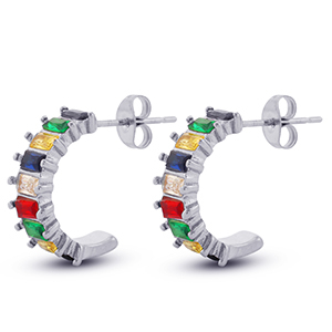 Boucles d'oreilles / puces en acier Inox Argent&eacute;-multicolore