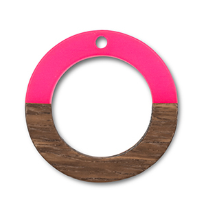 Pendentifs en bois rond Rose n&eacute;on-marron