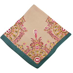 Foulard avec mandalas Taupe-vert sarcelle-rouge rouille