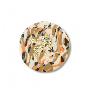 Pendentifs en polym&egrave;re rond Marron-rose-blanc-dor&eacute;