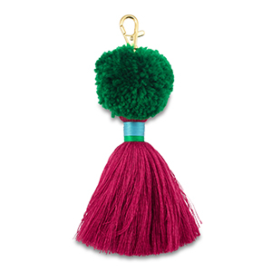 Porte-cl&eacute;s pompom avec glands Vert-magenta-bleu