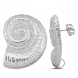 Appr&ecirc;ts en acier Inox boucles d'oreilles / puces d&rsquo;oreilles coquille avec anneau Argent&eacute;