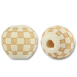 Perles en bois rond 10mm le motif Blanc cass&eacute;-naturel