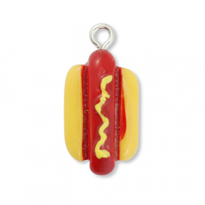 Pendentifs en r&eacute;sine hot dog Rouge fonc&eacute;-jaune