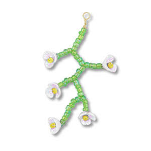 Pendentifs en perles de verre fleur Vert transparent-blanc AB-jaune