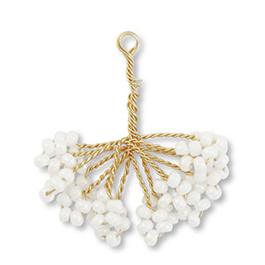 Pendentifs en perles de verre fleur Dor&eacute;-blanc