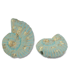 Perles en c&eacute;ramique DQ grecque coquille Turquoise-dor&eacute;
