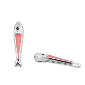 Breloques en m&eacute;tal DQ poisson Rouge corail-Argent&eacute; antique (sans nickel)