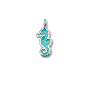 Breloques en m&eacute;tal DQ hippocampe Bleu turquoise-Argent&eacute; antique (sans nickel)