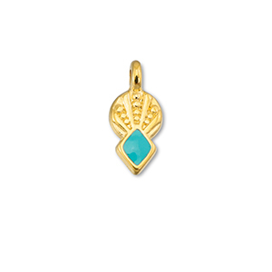 Breloques en m&eacute;tal DQ rhombe Bleu turquoise-Dor&eacute; (sans nickel)