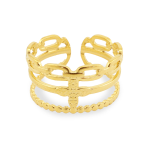 Bagues en acier Inox fleur Dor&eacute;