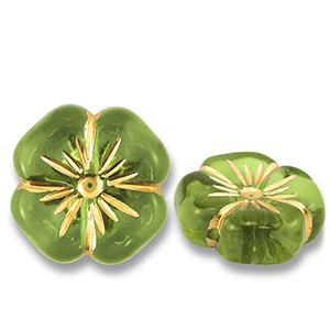 Perles acryliques fleur Vert olive-dor&eacute;