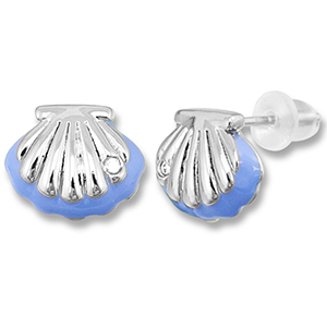 M&eacute;tal TQ laiton boucles d'oreilles / puces d&rsquo;oreilles coquillage Argent&eacute;-bleu caroline