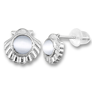 M&eacute;tal TQ laiton boucles d'oreilles / puces d&rsquo;oreilles coquillage avec perle Argent&eacute;-gris clair
