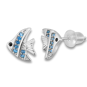 M&eacute;tal TQ laiton boucles d'oreilles / puces d&rsquo;oreilles poisson Argent&eacute;-bleu clair