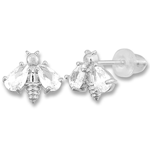 M&eacute;tal TQ laiton boucles d'oreilles / puces d&rsquo;oreilles abeille Argent&eacute;-transparent
