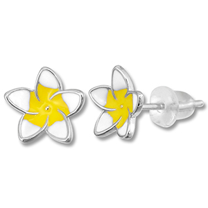 M&eacute;tal TQ laiton boucles d'oreilles / puces d&rsquo;oreilles fleur Argent&eacute;-jaune-blanc