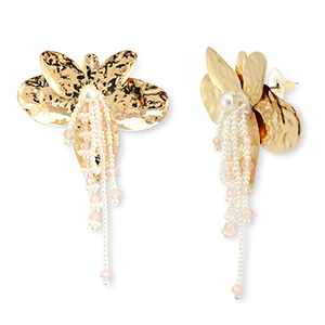 Boucles d'oreilles accroche-regard fleur Dor&eacute;-blanc-rose clair