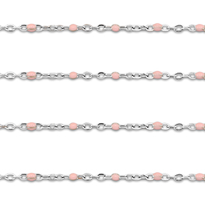 Appr&ecirc;ts en acier Inox cha&icirc;ne maille jaseron 1mm Argent&eacute;-rose clair