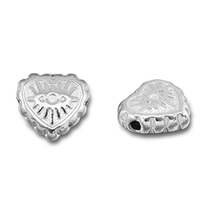 Perles en acier Inox coeur Oeil Porte-Bonheur Argent&eacute;