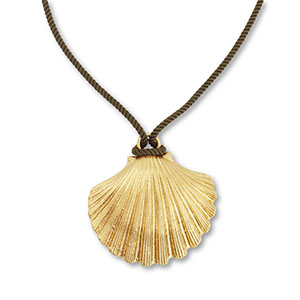 Colliers accroche-regard cordon avec coquillage Vert fonce-dor&eacute;