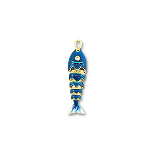 Breloques en laiton Eco-brass&reg; poisson Dor&eacute;-bleu fonc&eacute;-blanc