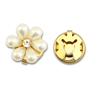 Cache-boutons en laiton Eco-brass&reg; perles fleur Dor&eacute;-blanc-cristal
